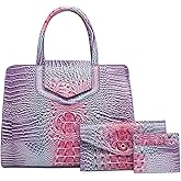 Makcr Joacbv Women Embossed Pattern Satchel Handbags Wallet 3 pcs Set Crossbody Tote Top Handle Vegan Leather Ladies Bag | Embossed Pattern, 3 pcs Set, Crossbody, Tote, Top Handle, Bag