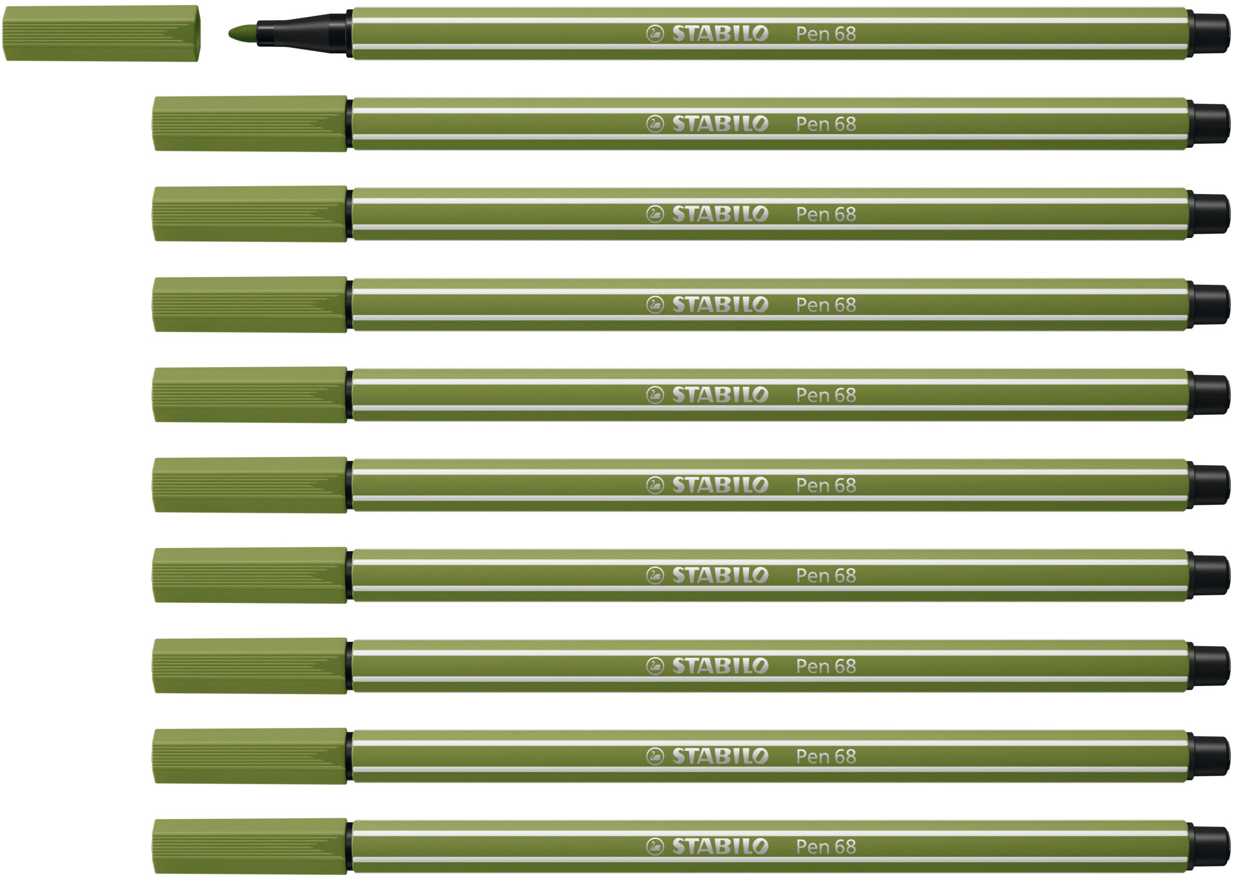STABILO Pen 68 - Premium Fibre-Tip Pen - Pack of 10 - Moss Green