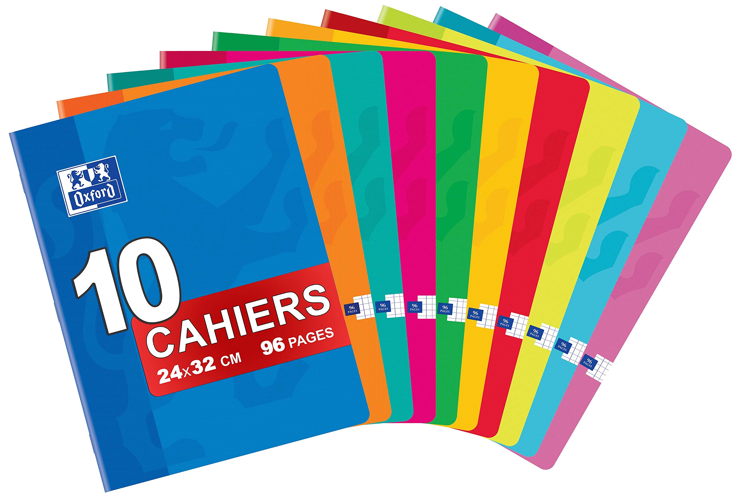 Oxford Classic Pack of 10 Large Stapled Notebooks 24 x 32 cm 96 Pages Small Squares 5 x 5 mm Assorted Colours