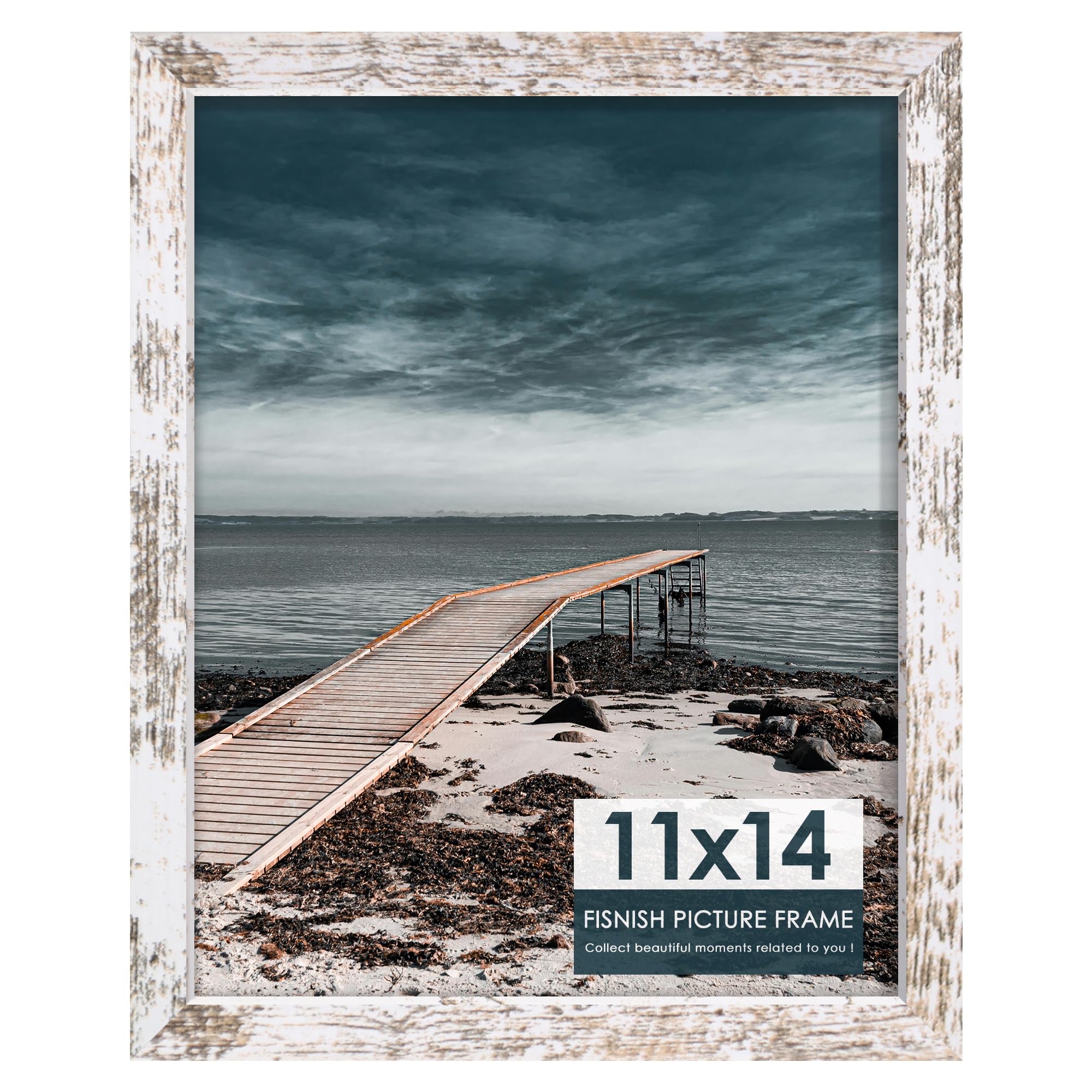 Photo 1 of Fisnish 11x14 Picture Frame, for Tabletop Display, Horizontal or Vertical Wall Mounting, Distressed White