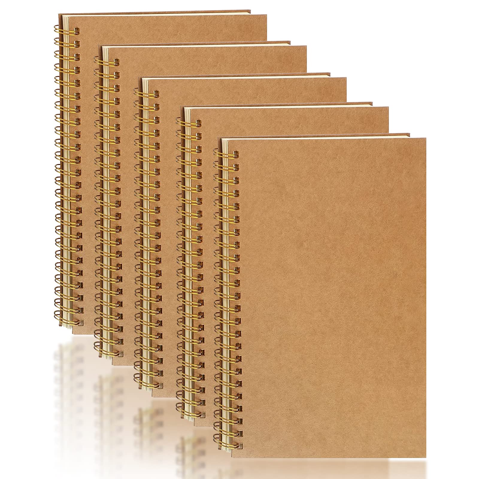 PALUDO 5 Pack A5 Squared Spiral Notebook 100 Pages/ 50 Sheets Spiral Notepad A5 Kraft Cover Notebooks Bulk Journals, Memo Notepads Planner for Office
