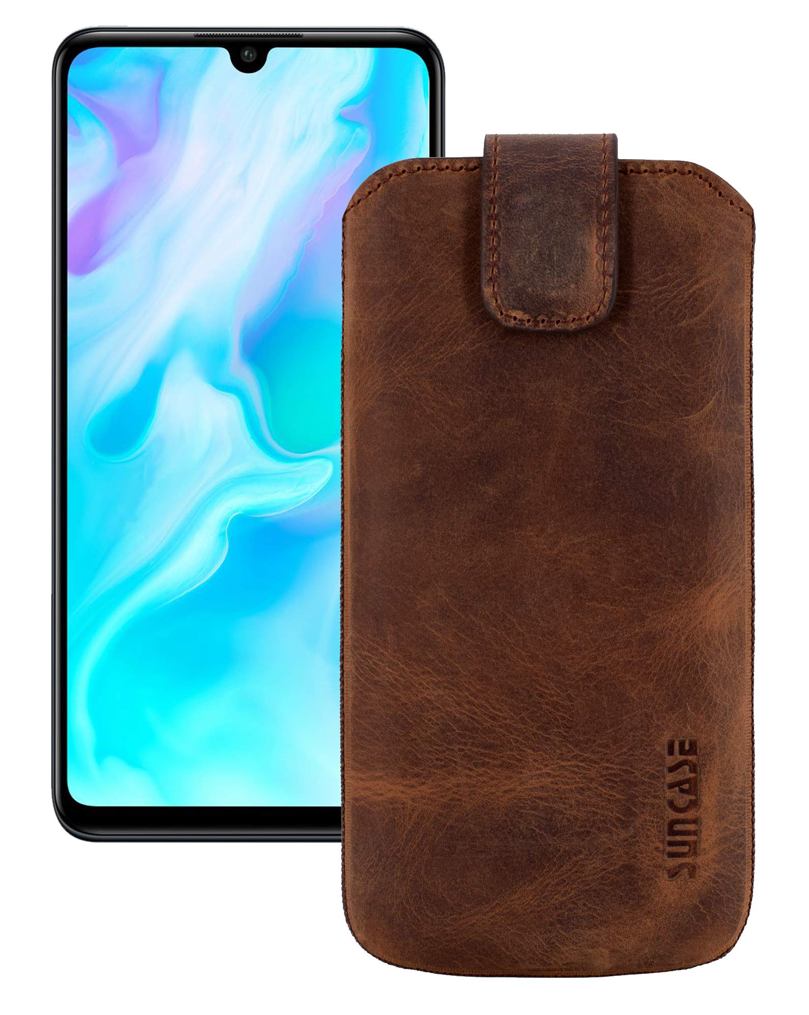 Suncase ® Mobile Phone Case Compatible with Huawei P30 Lite with Additional Case/Shell/Bumper/Silicone with Pull Tab Function/Leather Case/Protective Case/TPU