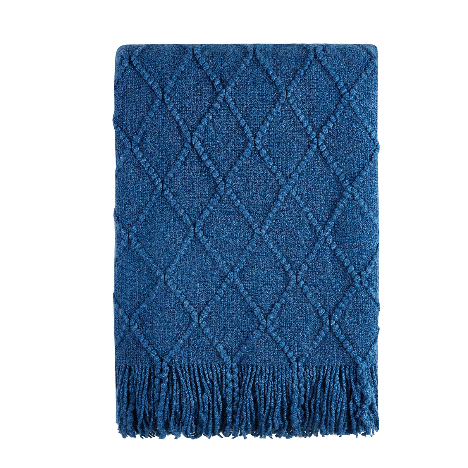 BOURINA Textured Solid Soft Sofa Throw Couch Cover Knitted Decorative Blanket,Royal Blue, 127x228cm — image 1