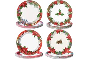 chiazllta 48 PCS Christmas Party Paper Plates Supplies Disposable Christmas Poinsettia Party Dessert Plates XmasThemed Party Favors Decorations for Holiday New Year