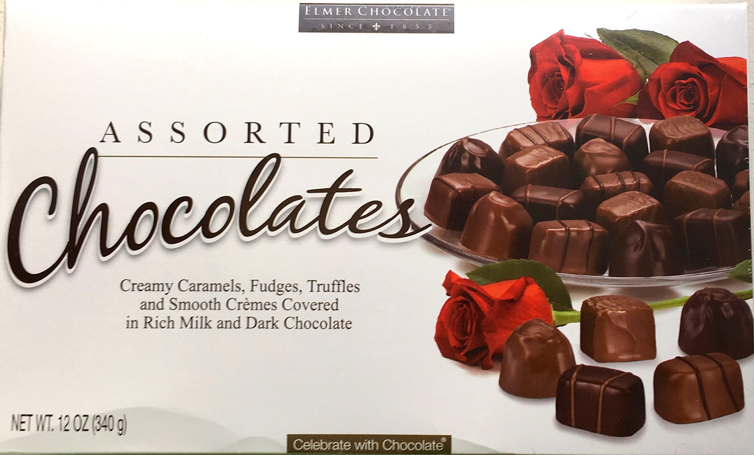 Elmer Chocolatewith Caramels Fudge Truffles and Smooth Cremes Cover in Rich Milk and Dark Chocolate 12 Oz