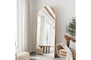 TinyTimes 57"x20" Arched Full Length Mirror, Full Floor Mirror with Stand, Large Full Body Mirror, Wall Mirrors for Bedroom Living Room, Aluminum Frame (Gold)