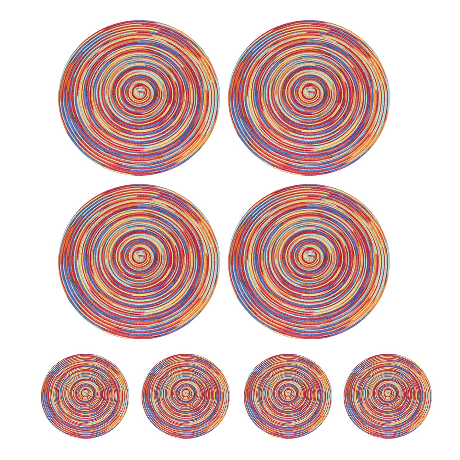 Soulnioi Cotton Place Mat and Coasters, Woven Round Placemats, 38cm Heat Resistant Table Mats Washable Plate Mats 11cm Coasters for Kitchen, Dining Table Decor, Set of 4 - Rainbow Red