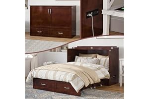 AFI Hamilton Full Murphy Bed Chest with Mattress, Storage, and Built-in Charger in Walnut