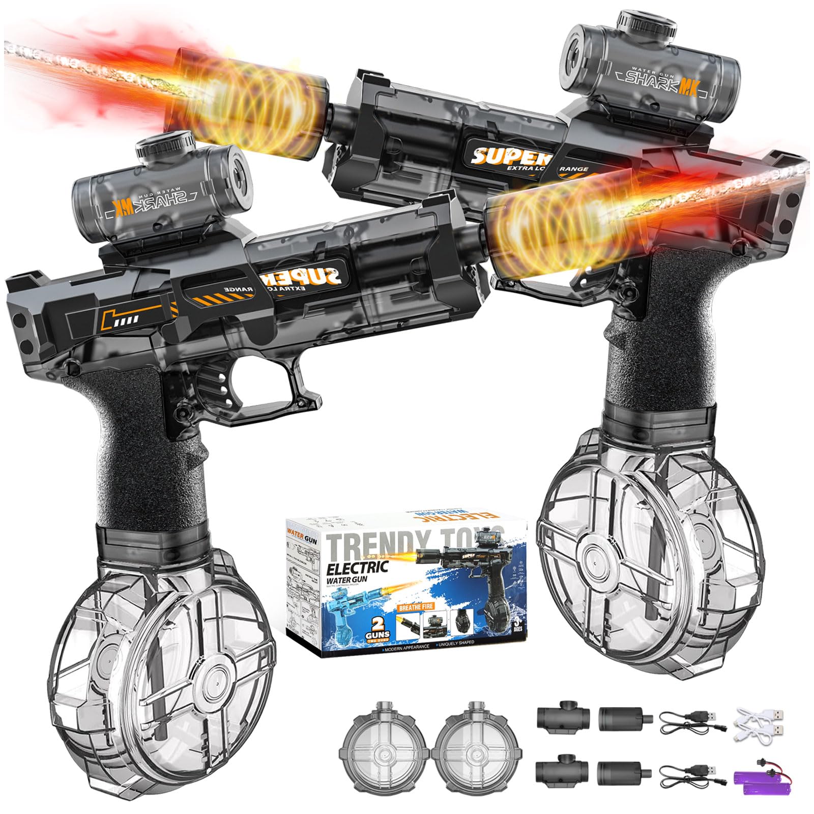 Audasi 2Pcs Electric Water Guns, Automatic Water Gun Pistols Long Range Motorized Water Gun with Multifunctional Lighting Effects Rechargeable Water Blaster for Summer Pool Beach Party