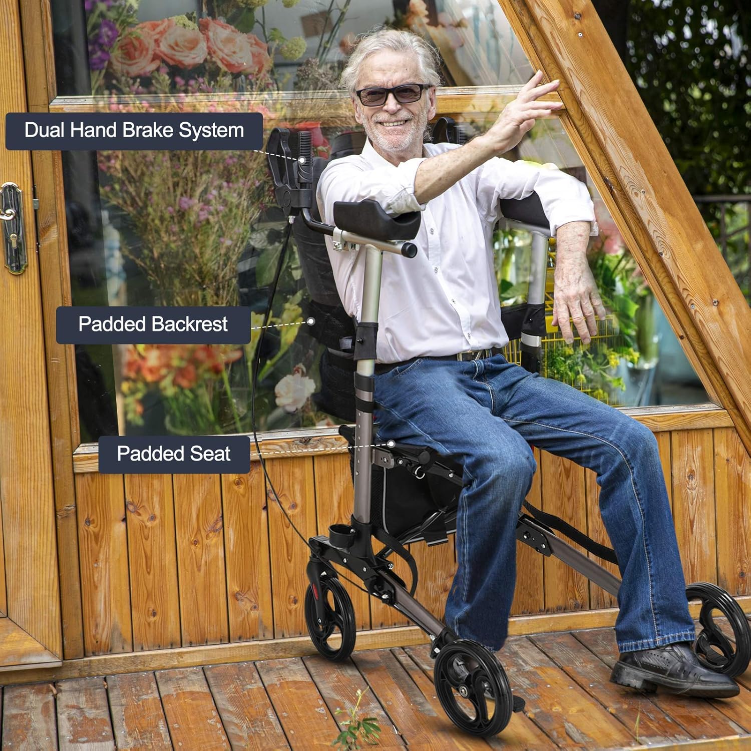 Rinkmo Rollator Walker, Walker for Seniors and Adults Stand Up Folding Rollator Walker with Seats and 8” Wheels, Padded Armrest and Backrest, Tall Rolling Mobility Walking Aid with Basket: Health & Personal Care