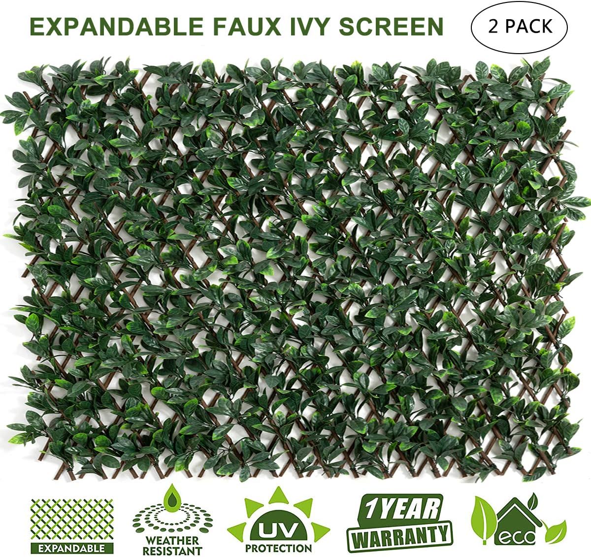 DOEWORKS Expandable Fence Privacy Screen for Balcony Patio Outdoor, Faux Ivy Fencing Panel for Backdrop Garden Backyard Home Decorations - 2PACK