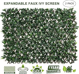 DOEWORKS Expandable Fence Privacy Screen for Balcony Patio Outdoor, Faux Ivy Fencing Panel for Backdrop Garden Backyard Home Decorations - 2PACK