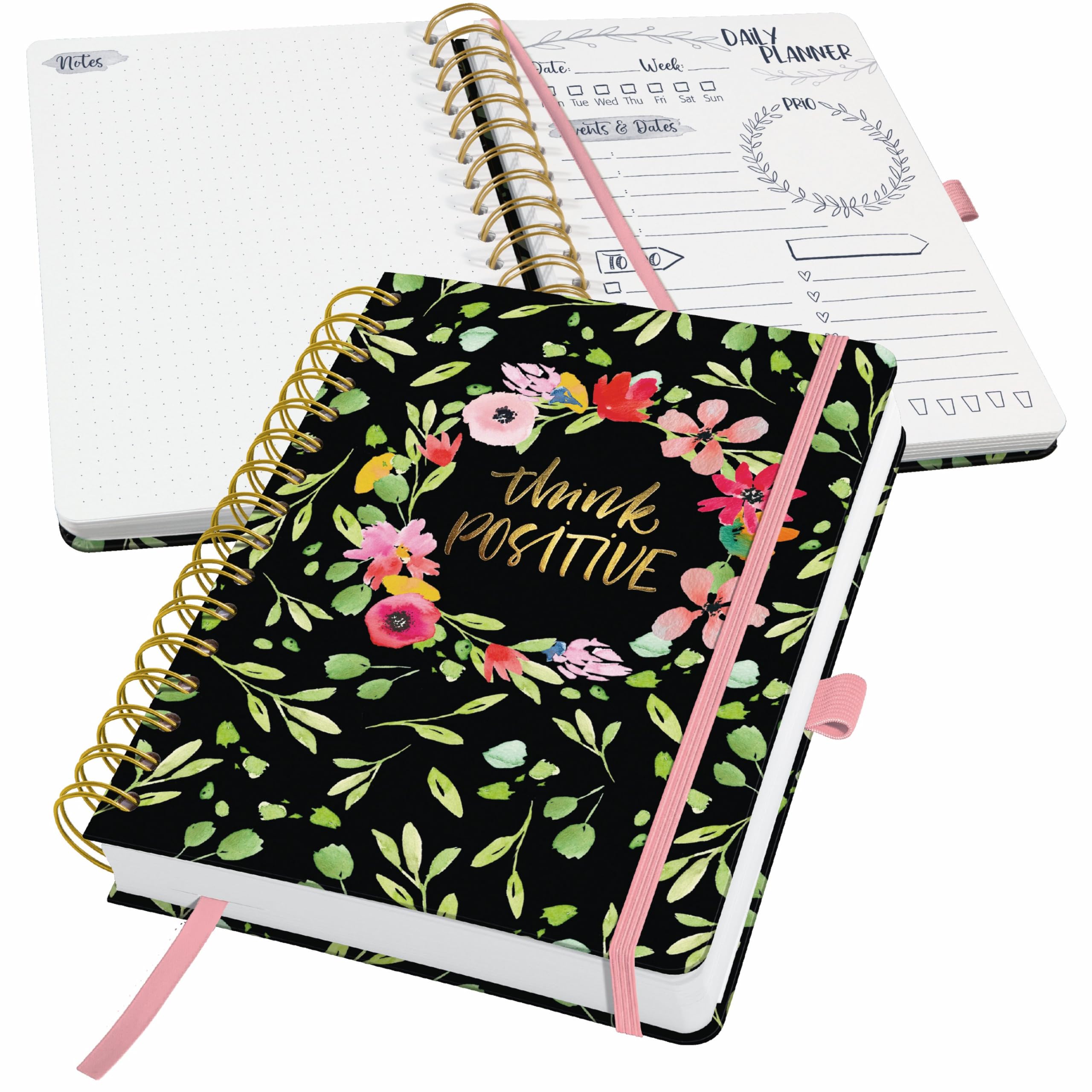 SIGEL JP200 Jolie Daily diary undated - Flower Love - 120 g/m² - 16,8 x 21,5 cm - hardcover - 240 pages - Black, Green, Pink