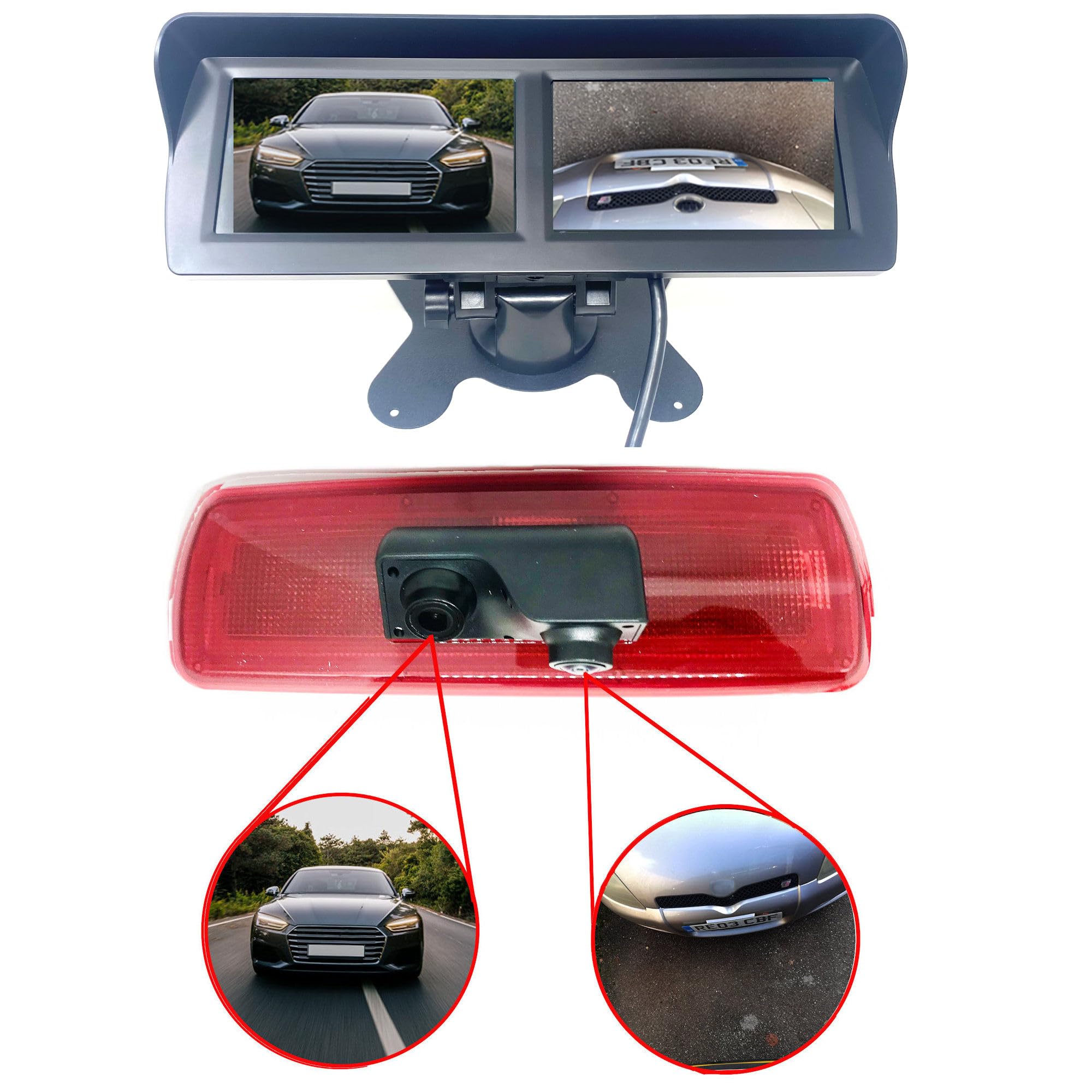 Dolphin Automotive Dual Rear View Parking Reversing Brake Light Camera Fits Renault Trafic 2014 - Onwards (Camera & 4.3" Dual Dash Monitor)