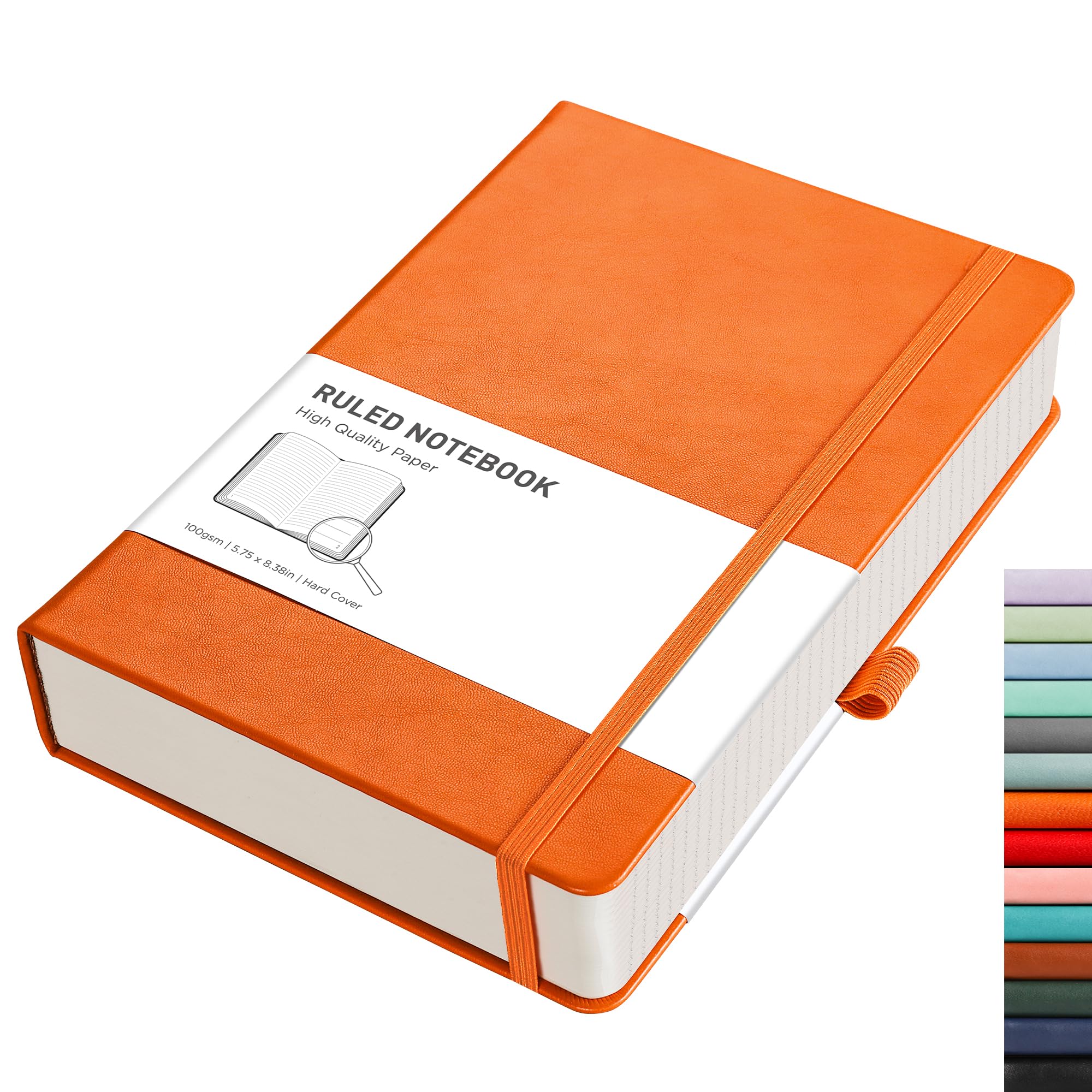 RETTACY Lined Journal Notebook - A5 Note Book Hardcover Thick Notepad 320 Numbered Pages for Writing,100gsm Lined Paper, Leather Hardcover, for Women Men Work Office School,14.5 x 21cm - Orange