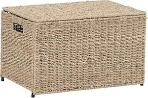 Household Essentials Wicker Chest, Decorative Seagrass Storage Chest for Home Organization, Natural