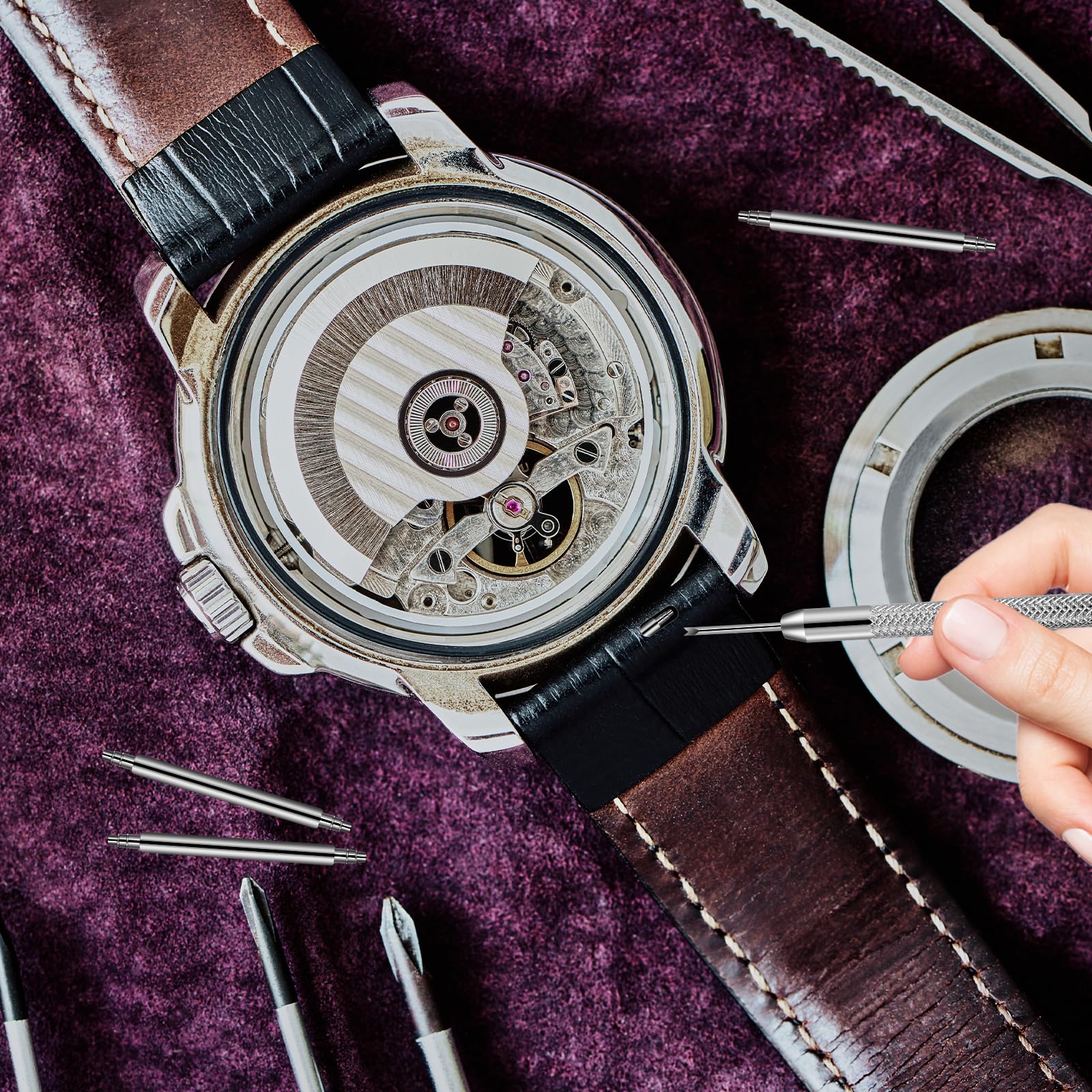 KALIONE 25 Packs Watch Band Pins Replacement Kit, 1.3mm Diameter Heavy Duty Watch Pin with Spring Bar Removal Tool, 4 Sizes 18/20/22/24mm Stainless Steel Watches Bands Pins Kit for Watches Band Repair