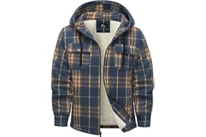 JACKETOWN Mens Flannel Hoodies Plaid Hoodies Winter Zip Up Fleece Jacket Sherpa Fleece Lined Warm Flannel Jacket Coat