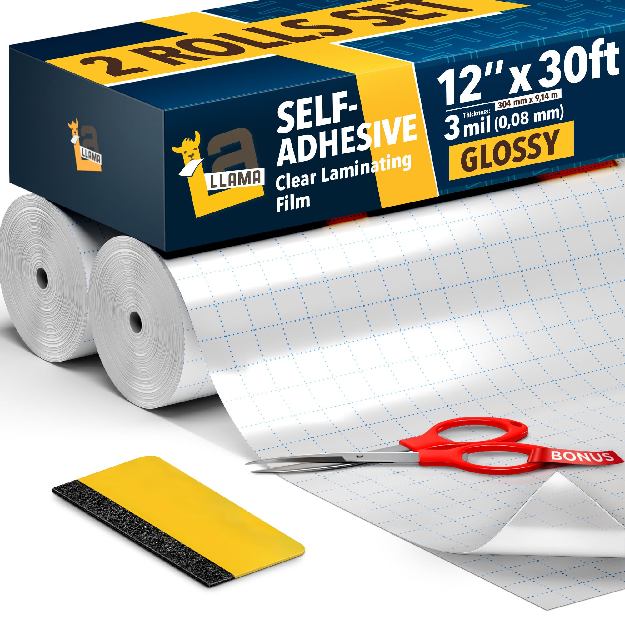 Photo 1 of Self-Adhesive Clear Laminating Roll 12” x 30ft - 2 Pack Glossy Laminating Film 3 MIL Roll - Ideal for Crafting, Document, Stickers