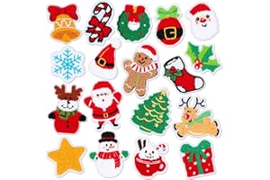 AUGSUN 18pcs Self Adhesive Christmas Patches Xmas Embroidered Sew Applique Repair Patch Sweater Stocking DIY Crafts for Clothing Jacket Jeans Pants Dress Backpack Hat Decorations