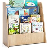 Costzon 4-Tier Kids Bookshelf, Front Facing Children Bookcase with Deep Compartments, Magazine Storage Rack for Kids Bedroom, Playroom, Nursery, Classroom, Kindergarten (Natural)