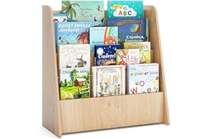 Costzon 4-Tier Kids Bookshelf, Front Facing Children Bookcase with Deep Compartments, Magazine Storage Rack for Kids Bedroom, Playroom, Nursery, Classroom, Kindergarten (Natural)