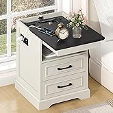 Gadroad 18" Farmhouse Accent Nightstand with Charging Station, End Table with 3 Drawers Storage, Side Table, Bedside Cabinet for LivingRoom Bedroom Office, Antique White