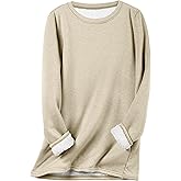 Flygo Women's Winter Warm Sherpa Lined Fleece Crewneck Sweatshirt Pullover Loungewear Tunic Tops