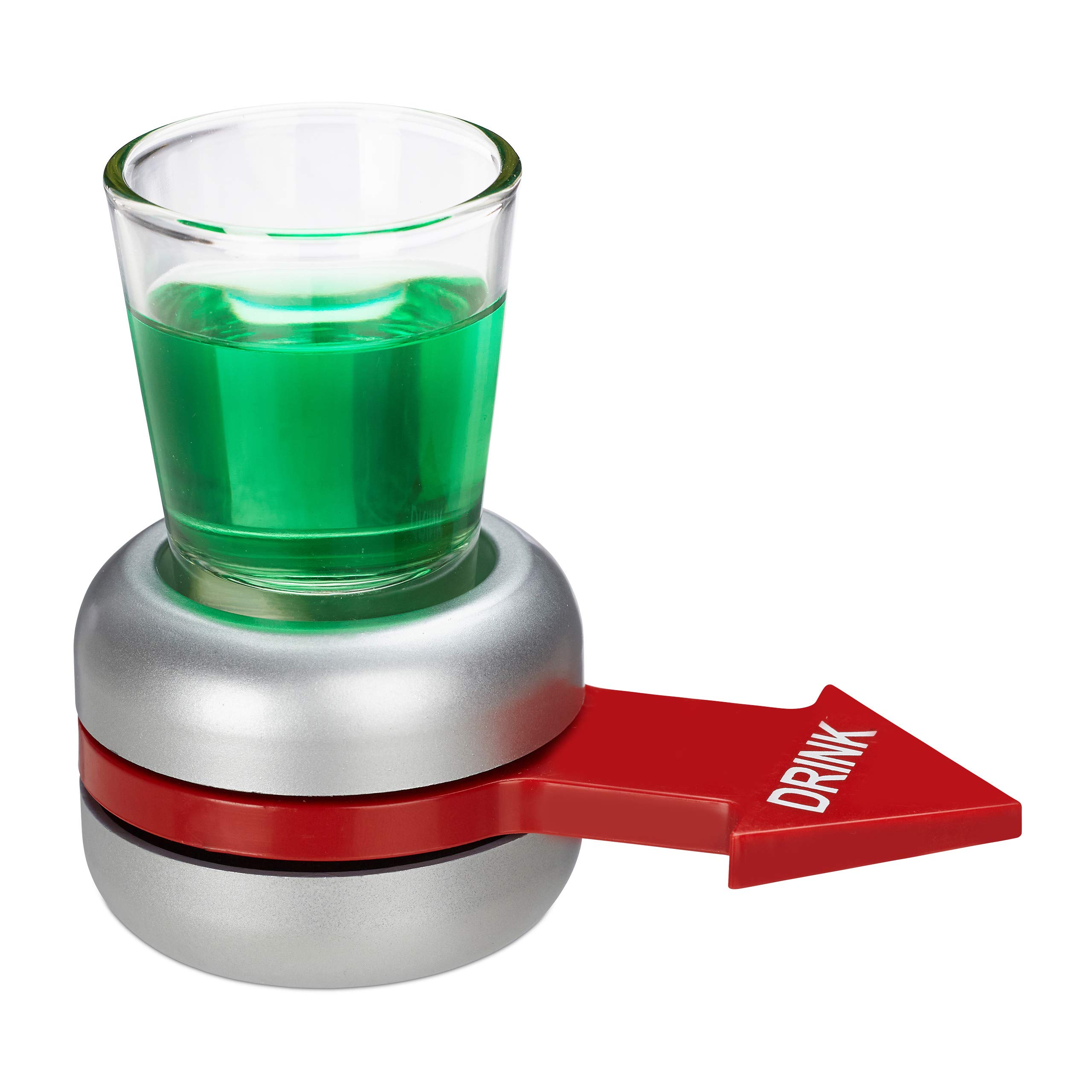 Relaxdays Spin the Shot Drinking Game, Spin the Bottle, Red Arrow, 2 cl Shot Glass, Fun Party Gag, Shot Spinner, Grey