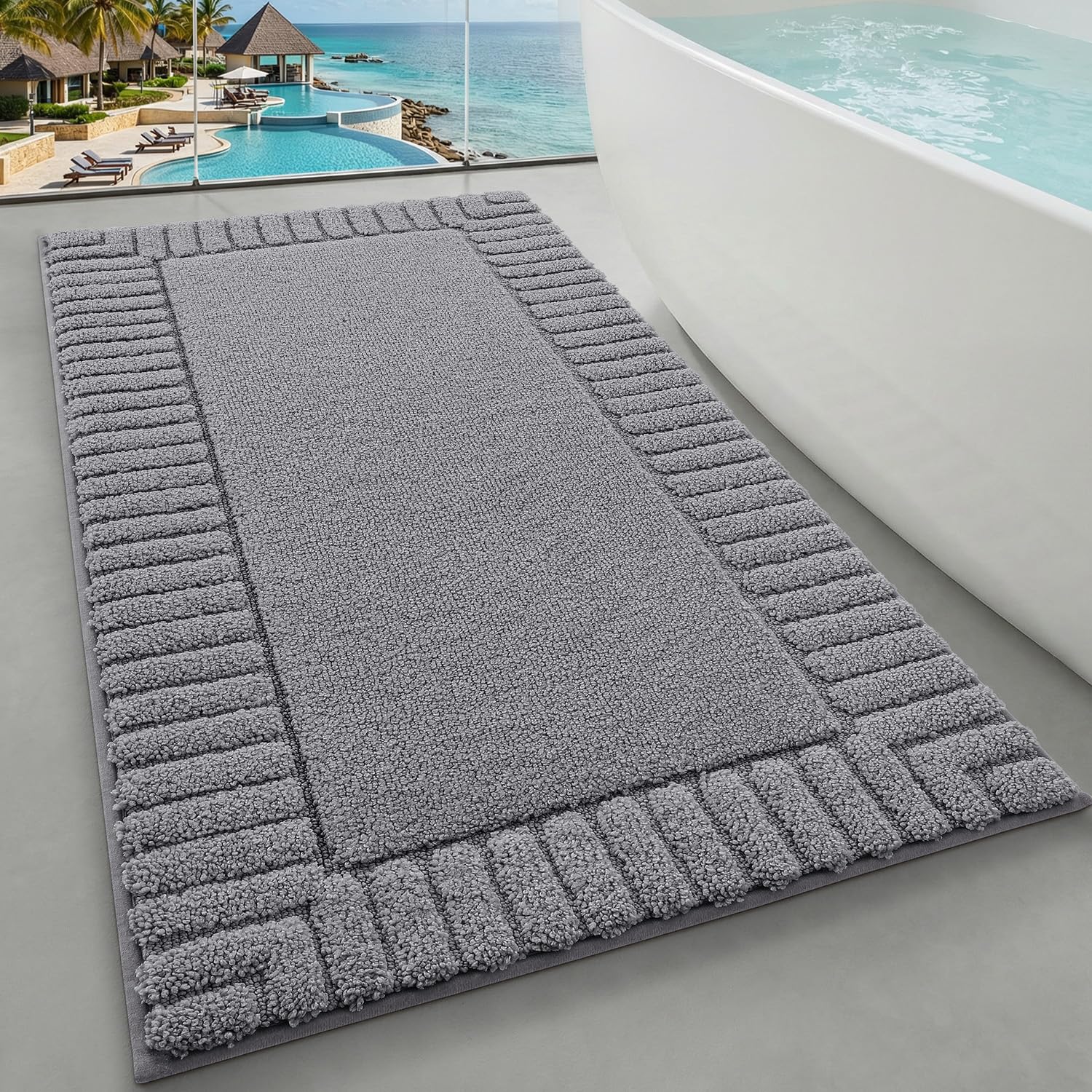LUMI Bathroom Rugs Non Slip with Rubber Backing, Extra Soft Plush Microfiber Bath Rug Absorbent, Machine Washable Bath Mat Quick Dry for Tub, Shower, Hotel, Dark Grey, 24"x43"