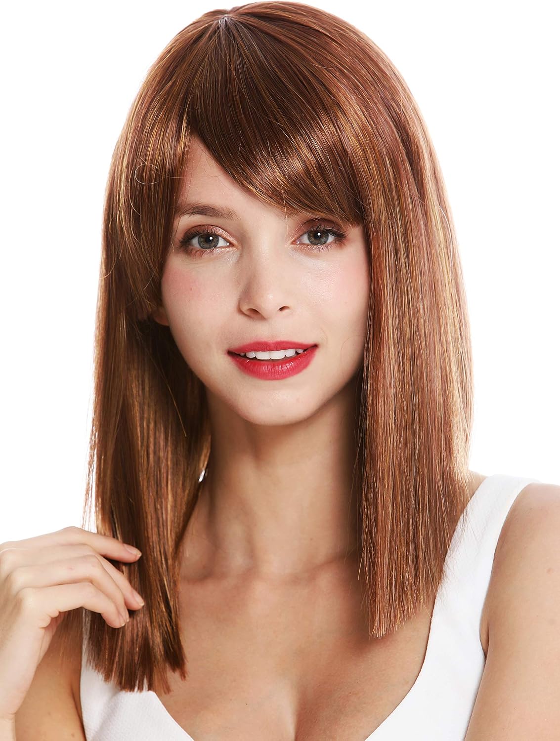 WIG ME UP - VK-5-29H27C quality women's wig shoulder length sleek longe fringe parted dark copper blonde reddish blonde mix