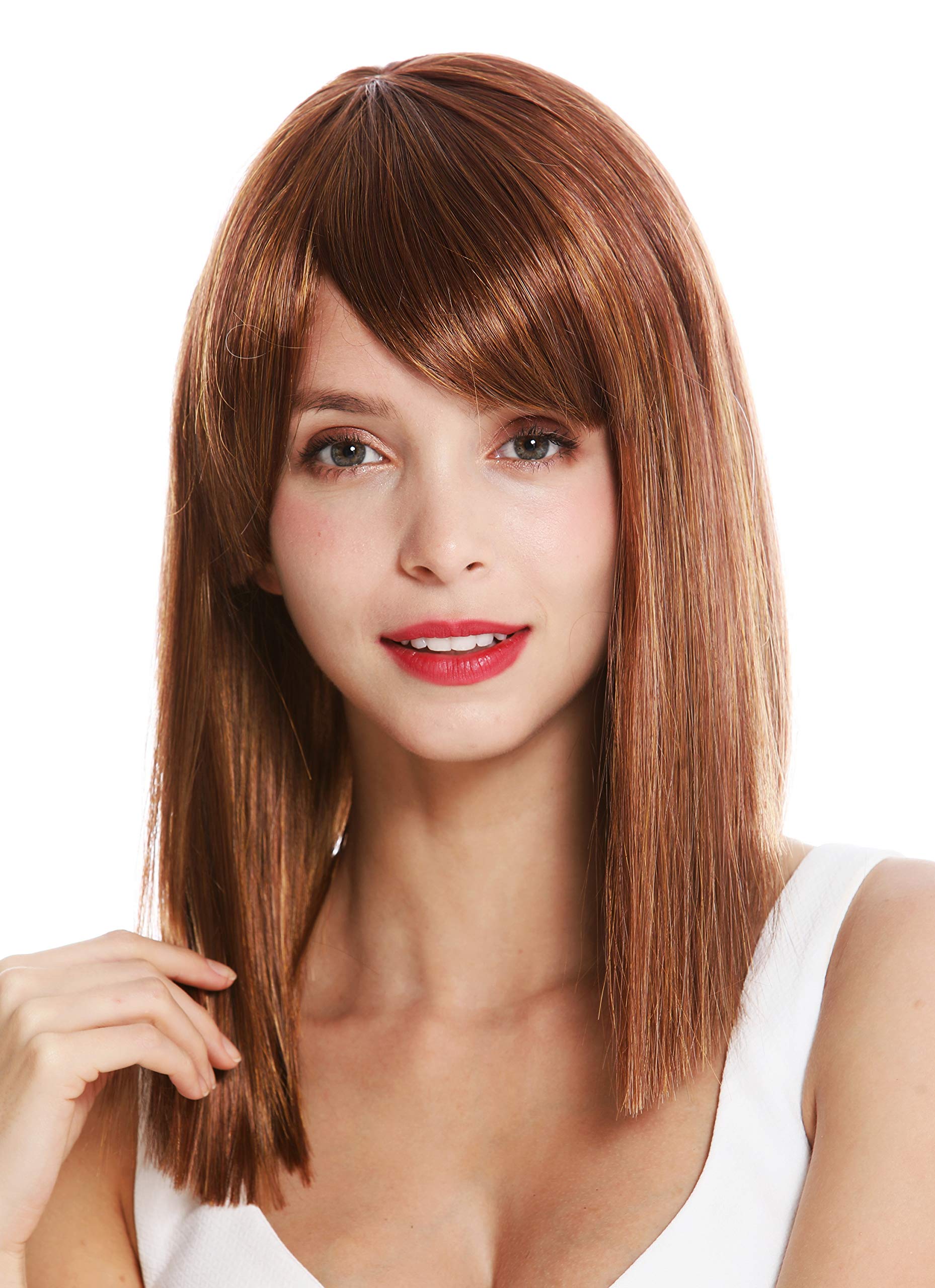 WIG ME UP - VK-5-29H27C quality women's wig shoulder length sleek longe fringe parted dark copper blonde reddish blonde mix