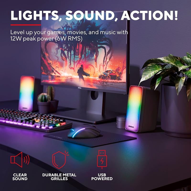 Wezz 2.0 Casse PC Gaming con Illuminazione LED RGB, 12W (6W RMS)