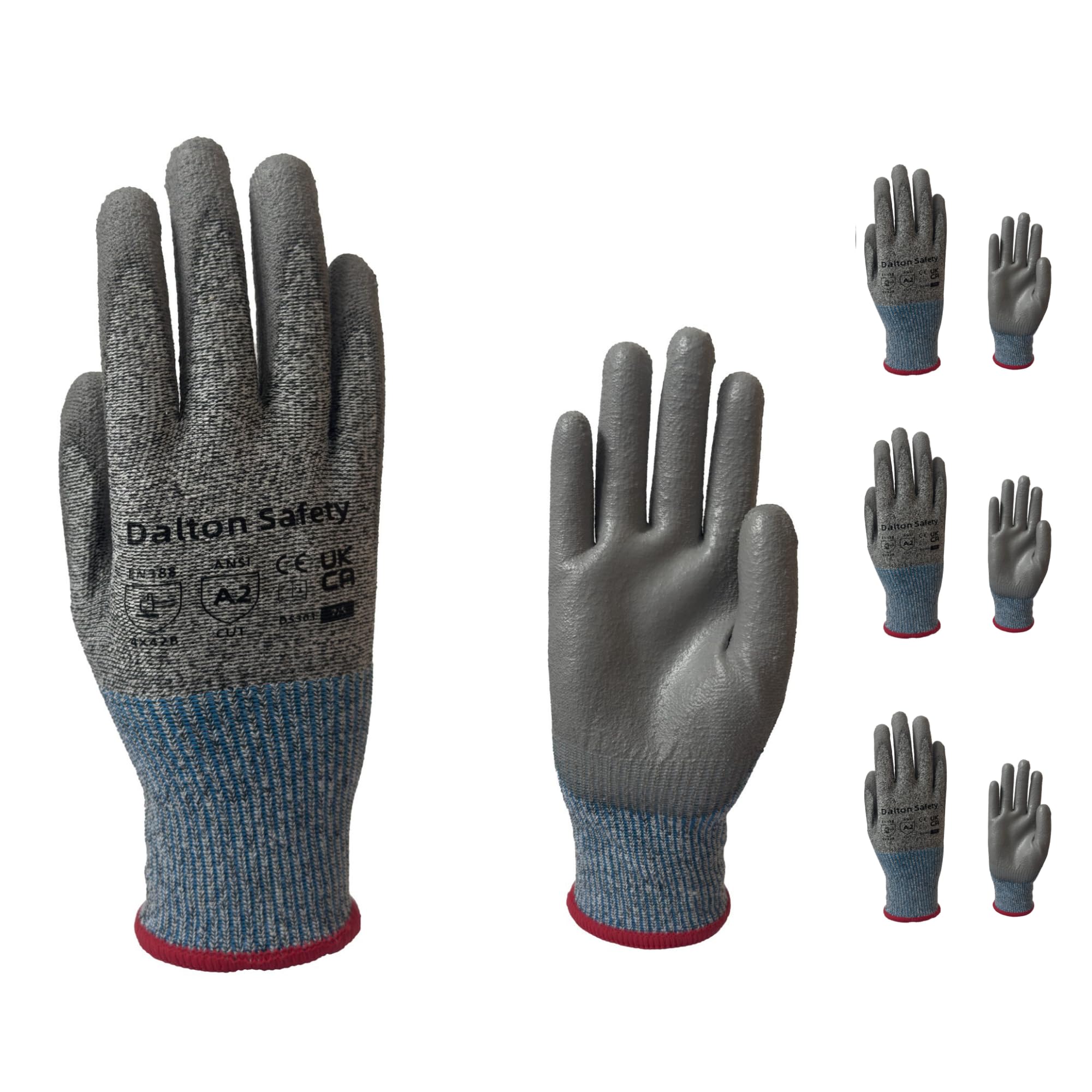 Dalton Safety 3 Pairs Of Small Cut Resistant Level 3 Work Gloves, HPPE Knitted Cuff, PU Coated Palm & Fingertips. Perfect For General Duty, Gardening, Glass Cutting & Sheet Metal Handling