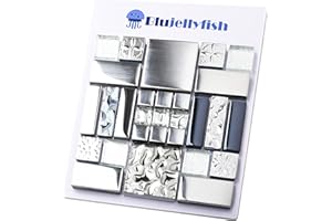 Blujellyfish Metallic Glass Mosaic Tiles Silver Gray 100% Glass Tile Water Resistant for Kitchen Backsplash Bathroom Shower Accent Wall Decor TSTGT151 (Sample Size 6 x 6 Inches)