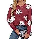Libsorge Womens Oversized Cute Flower Sweater Winter 2025 Trendy Ladies Dressy Fuzzy Knit Crew Neck Long Sleeve Pullover Top