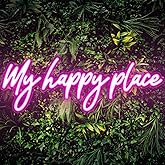 Kavaas My Happy Place Neon Signs 16.9" x 5.9", Pink LED Light Up Signs for Wall Decor | My Happy Place Sign for Girls Bedroom, Bar, Office, Dorms