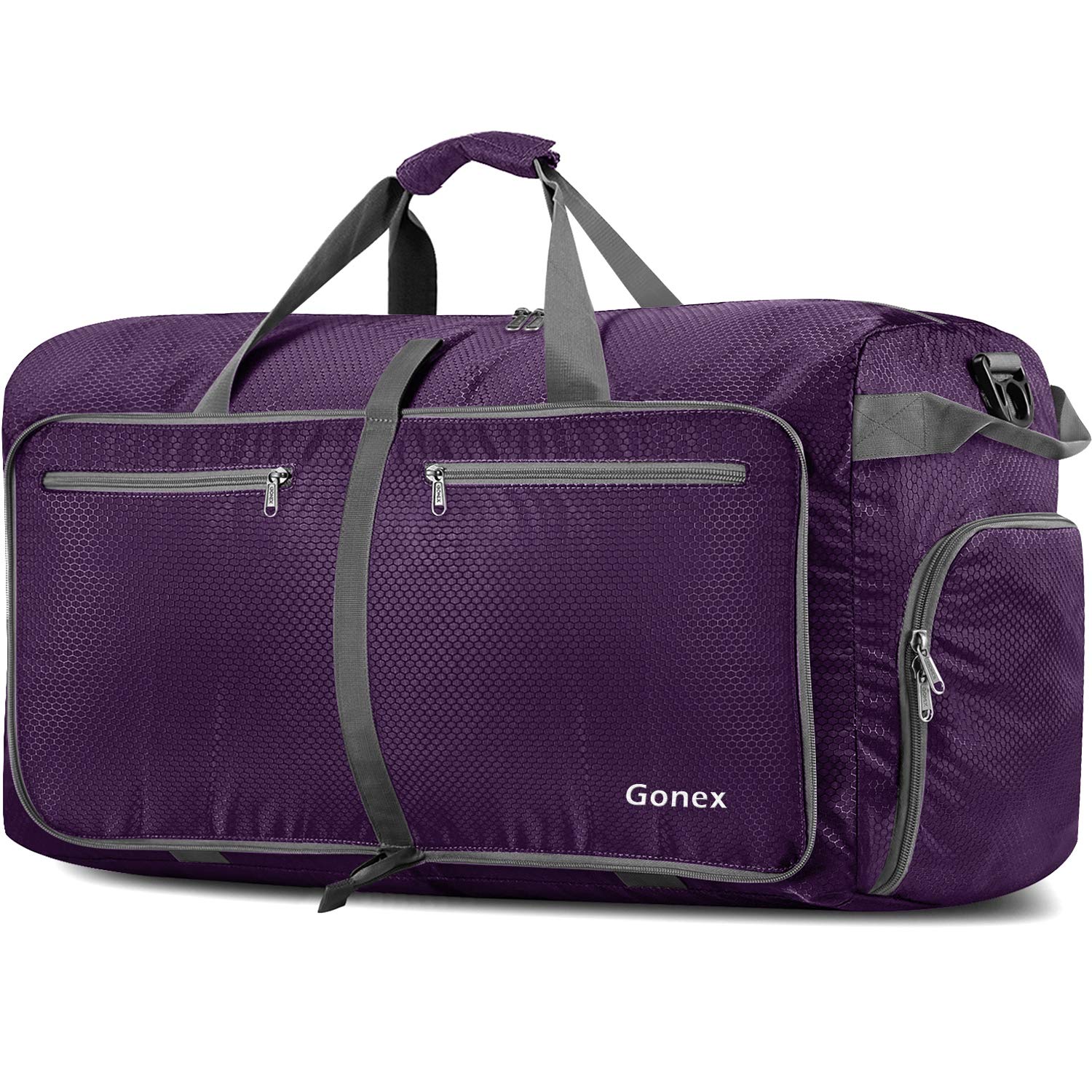 Gonex 60L Foldable Travel Duffle Bag with Shoes Compartment, Packable Lightweight Water Repellent Holdall Bag for Camping Gym Weekender Bag Purple