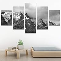 SIGNWIN 5 Panel Canvas Wall Art Monochromatic Mountains for Home Decorations Ready to Hang - 60