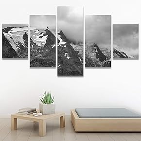 SIGNWIN 5 Panel Canvas Wall Art Monochromatic Mountains...