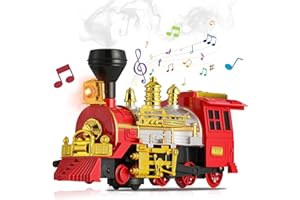 ifanface Toy Train for Toddlers 3-5 with Smoke, Automatic Bump & Go Trucks with Light Sound, Classical Locomotive Electric Steam Engine for Kids, Gift for Ages 3 and Up Boys Girls Children
