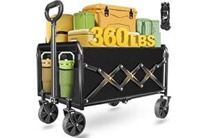 MICIEITIE Wagons Carts Foldable - Collapsible Folding Wagon 360Lbs - Wagon Cart with Wheels Portable for Sports, Camping, Storage, Travel, Shopping -Jet Black