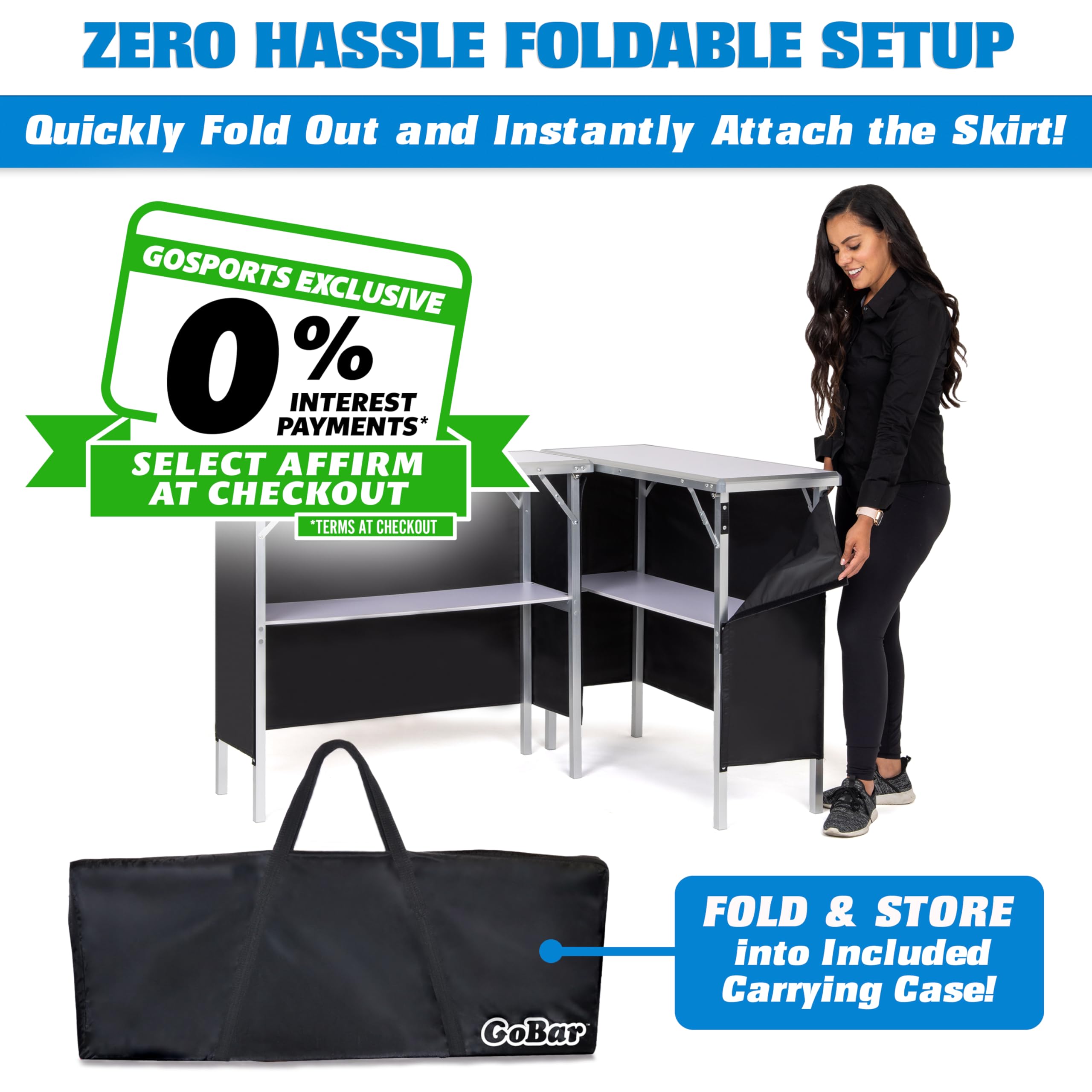 GoBar Portable Double Bar Table Set - Mobile Bartender Station for Events - Includes Carrying Case