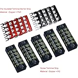 5 Pcs Dual Row 5 Position Screw Terminal Strip 600V 15A + 400V 15A 5 Postions Pre Insulated Terminal Barrier Strip Red /Black 10 Pcs