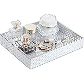 Gurfuy Rectangular Faux Leather Small Serving Tray 10" x 8" Modern Elegant Decorative Tray for Coffee Table Jewelry Perfume Organizer Living Dining Room Coffee Table Bathroom Office (Silver)