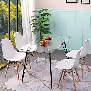 IPOTIUS - Mesa rectangular escandinava de comedor de cristal para 4