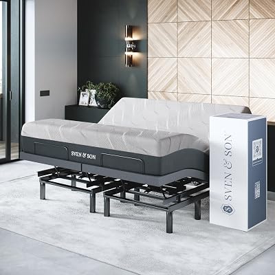 Sven & Son Bliss Adjustable Bed Base Frame + 12 inch Memory Foam Matt (Medium), Head and Foot Lift, Lumbar, Pillow-Tilt, Massage, Under-Bed Lights, USB, Memory, Zero Gravity - King