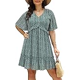 Nemidor Womens Loose Plus Size Summer Ditsy Floral Print Ruffle Mini Flowy Dress NEM314