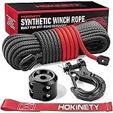 HOKINETY Synthetic Winch Rope Kit - 1/4" x 50' 10000 lbs Synthetic Winch Cable for ATV UTV Off-Road Vehicles with Forged Hook, Rubber Stopper, Protective Sleeve and Safety Pull Strap - Grey