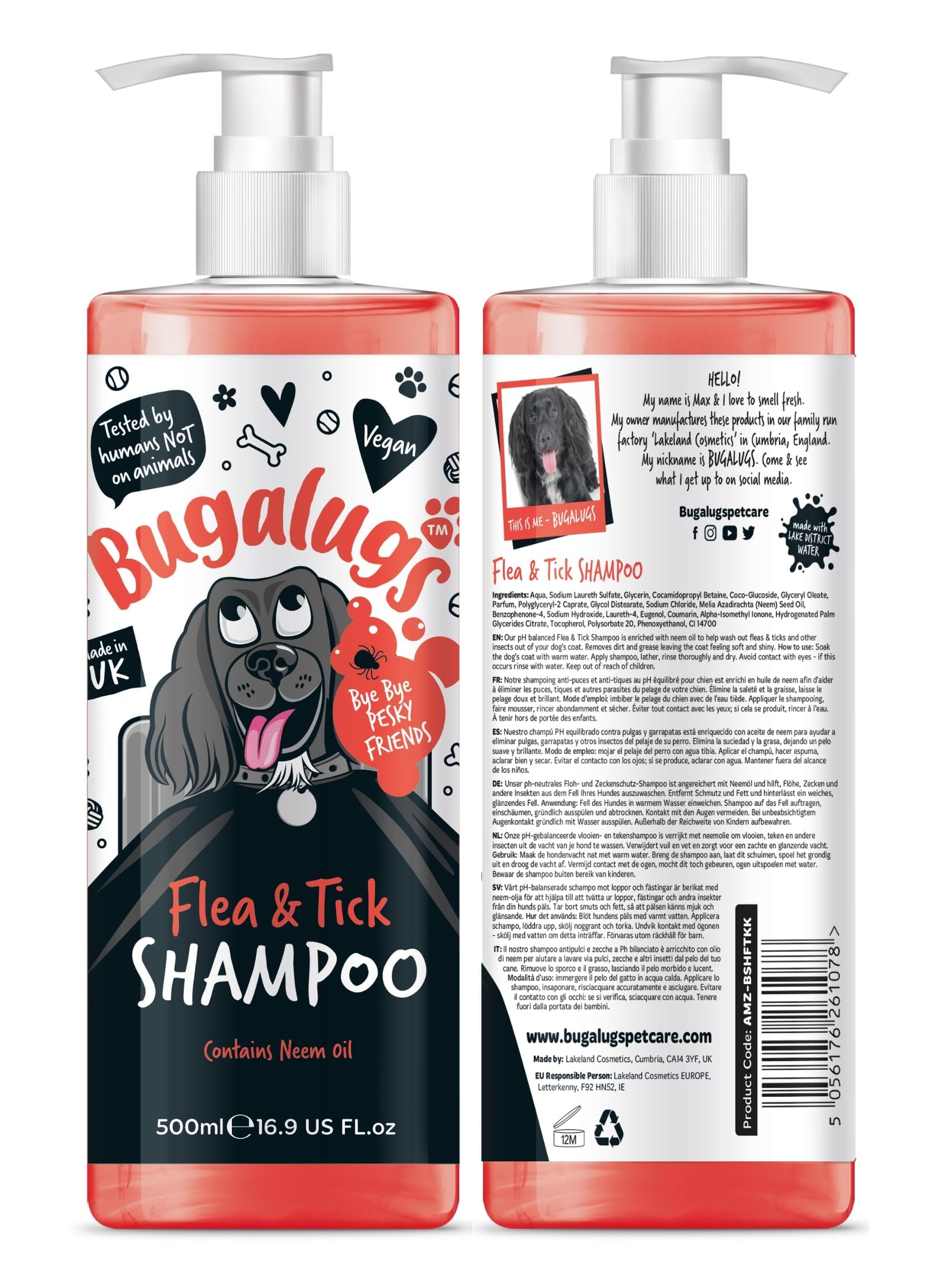 Flea and Tick Dog Shampoo by Bugalugs, Works on Smelly Puppies & Dogs, Contains Neem Oil & Eucalyptus Oils, PH Balanced Vegan Pet Shampoo, Used by Professional Groom — image 1